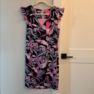 Lilly Pulitzer Pink and Black Floral Midi Dress